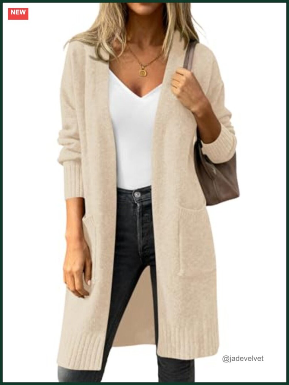 Oversized Open Front Knit Cardigan with Pockets Long Sleeve